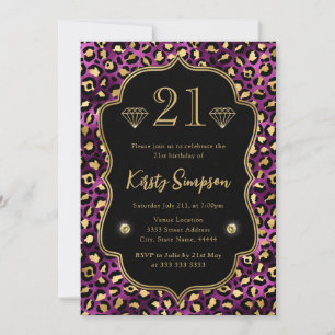 Lila und Gold Leopard Flecken 21. Geburtstag Einladung