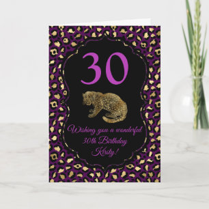 Lila und Gold Leopardenprint Geburtstagsfeier Karte