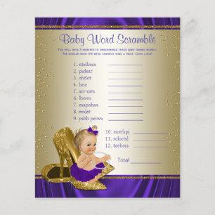 Lila und Gold Mädchen Baby Shower Spiele Flyer