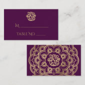 Lila und Gold Mandala Indian Wedding Platzkarten (Vorne/Hinten)