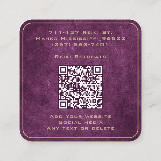 Lila und Gold Mandala Reiki Heilmedizin Quadratische Visitenkarte (Rückseite)