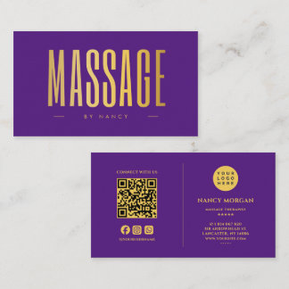 Lila und Gold Massagetherapeut QR-Code und Logo Visitenkarte