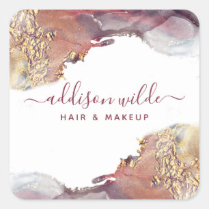 Lila und Gold Moderne Kunst Flüssige Wasserfarbe T Quadratischer Aufkleber