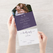 Lila und Gold Monogram Foto Hochzeit All In One Einladung (Abreißen)
