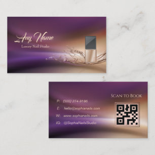 Lila und Gold Nageltechniker-Geschäftskarte mit QR Visitenkarte