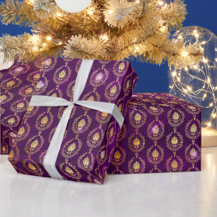 Lila und Gold Ornamentales Glitzermuster Geschenkpapier