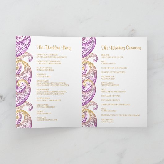 Lila und Gold Paisley Indian Wedding Programm (Innenseite)