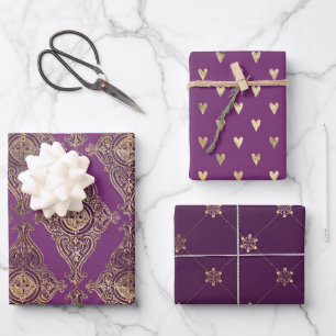 Lila und Gold Paris Thema Geschenkpapier Set