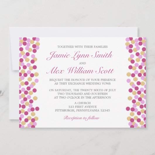 Lila und Gold Polka Dot Hochzeit Einladung (Vorderseite)