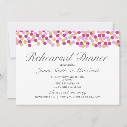Lila und Gold Polka Dot Probe Dinner Einladung (Vorderseite)