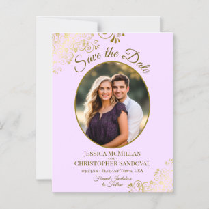 Lila und Gold Posh Hochzeit - Save-the-Date - Oval Magneteinladung