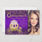 Lila und Gold Princess Foto Quinceanera Einladung (Vorderseite)