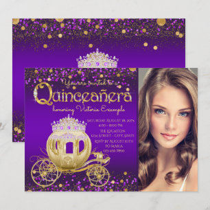 Lila und Gold Princess Foto Quinceanera Einladung