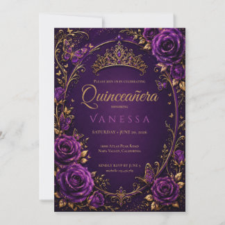 Lila und Gold Quinceanera-Einladung Einladung