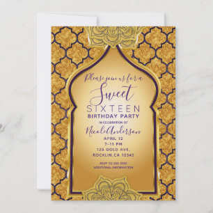 Lila und Gold Royal Indian Arabian Sweet 16 Party Einladung