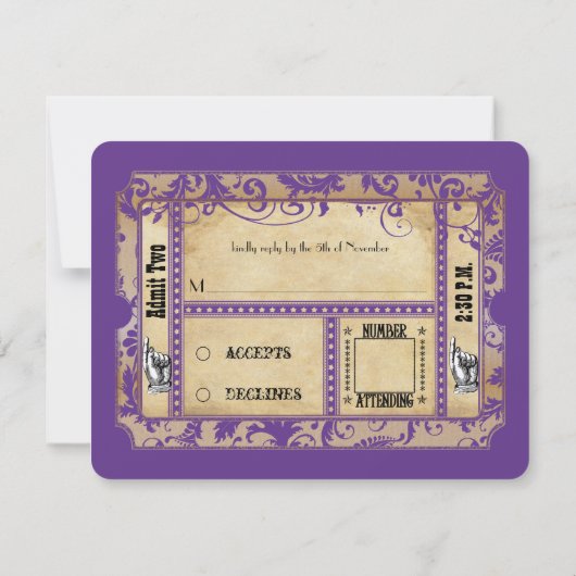 Lila und Gold Showbill Old Paper Wedding RSVP (Rückseite)
