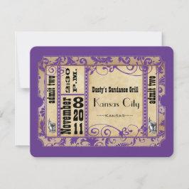 Lila und Gold Showbill Old Paper Wedding RSVP Karte