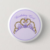 Lila und Gold Tiara Birthday Girl Button (Vorderseite)