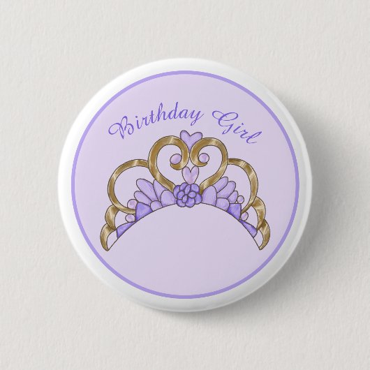 Lila und Gold Tiara Birthday Girl Button (Vorderseite)