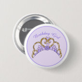 Lila und Gold Tiara Birthday Girl Button (Vorne & Hinten)