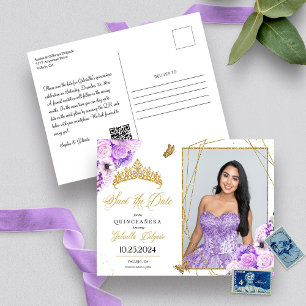 Lila und Gold Tiara Quinceañera Foto-Postkarte Postkarte