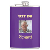 Lila und Gold Uff Da Custom Foto Flask Flachmann (Vorderseite)