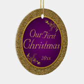 Lila und Gold "unser erstes Weihnachts" Verzierung Keramik Ornament (Rechts)