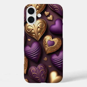 LILA UND GOLD VALENTINE LIEBE HÖRT iPhone 16 PLUS HÜLLE