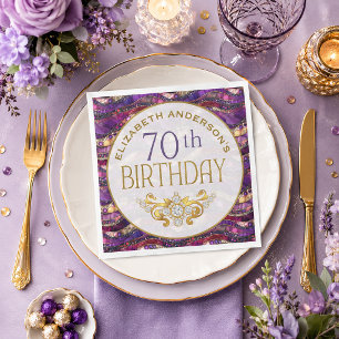 Lila und Gold verzierte Schichten zum 70. Geburtst Serviette
