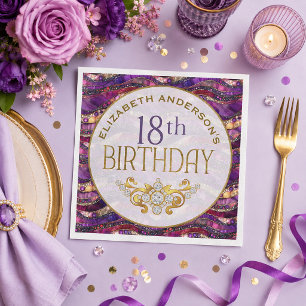 Lila und Gold verzierte Strata 18. Geburtstag Serviette