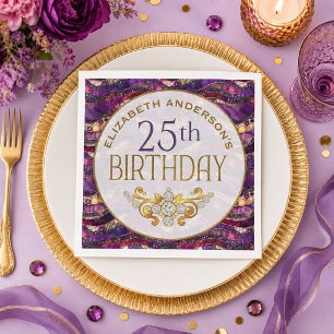 Lila und Gold verzierte Strata 25. Geburtstag Serviette