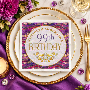 Lila und Gold verzierte Strata 99. Geburtstag Serviette