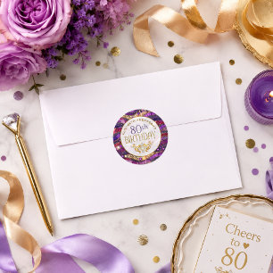 Lila und Gold verzierter Strata 80. Geburtstag Runder Aufkleber