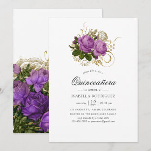 Lila und Gold Vintag Chic Quinceñera Einladung