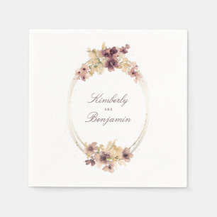 Lila und Gold Vintage-Aquarellblumen Serviette