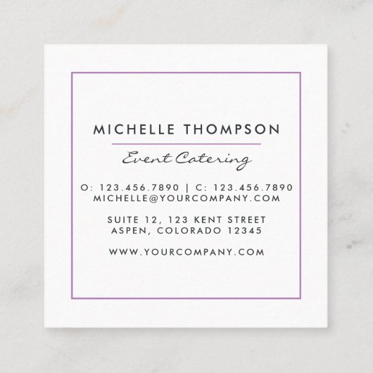 Lila und Gold-Visitenkarte Quadratische Visitenkarte (Rückseite)