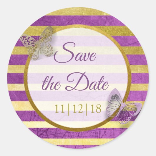 Lila und Goldbarren Save the Date Sticker (Vorderseite)