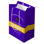 Lila und Goldbenutzerdefinierter Abschluss Mittlere Geschenktüte (Vorderseite Schrägansicht)