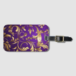 Lila und Golddemaskade Mit Monogramm Gepäckanhänger