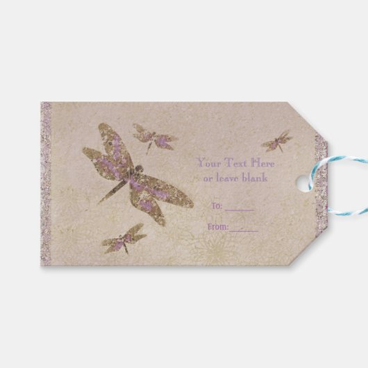 Lila- und Golddrachenfliegen-Dragonfly-Gastgeschen Geschenkanhänger (Vorderseite (Horizontal))