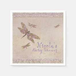 Lila- und Golddrachenfliegen-Dragonfly-Party Serviette
