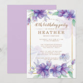 Lila und goldene 40. Geburtstagsfeier Einladung (Vorne/Hinten)