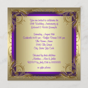 Lila und Goldene 50. Hochzeitstag-Party Einladung