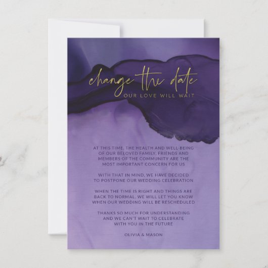 Lila und goldene Abstrakte Änderung des Datums Hoc Einladung (Vorderseite)