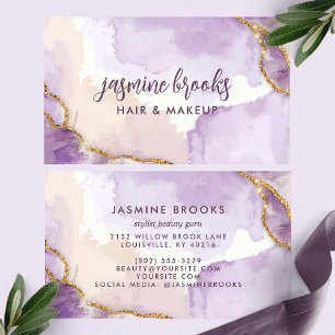 Lila und goldene Abstrakte Wasserfarbe Visitenkarte