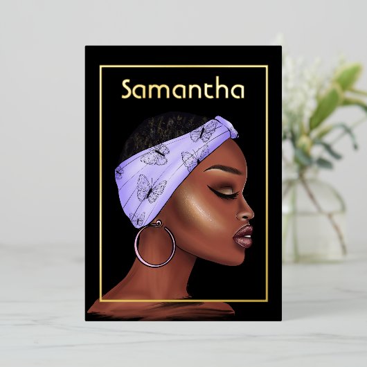 Lila und goldene Afterday Party Folieneinladung (Stehend vorne)