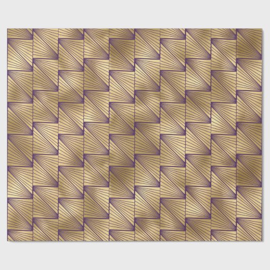 Lila und goldene Art-Deco-Muster Geschenkpapier (Flach)