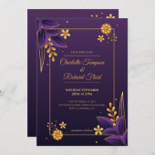 Lila und goldene Ästhetik Foto Hochzeit Einladung (Vorne/Hinten)