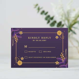 Lila und goldene Ästhetik RSVP Karte