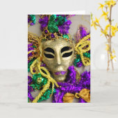Lila und goldene Beads Masquerade Mardi Gras Karte (Gelbe Blume)